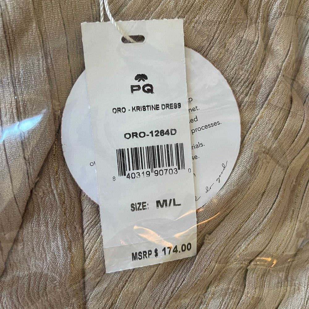 PQ Swim Kristine Tiered Maxi Dress Taupe Neutral Color Gold Thread Swiss Dot NWT - Picture 8 of 8